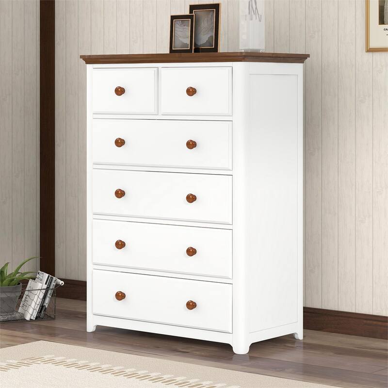Solid Wooden Chest with 6 Drawers,Storage Cabinet for Bedroom