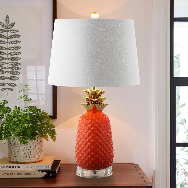 Winnie 23" Ceramic LED Table Lamp, by JONATHAN Y - Orange/Gold
