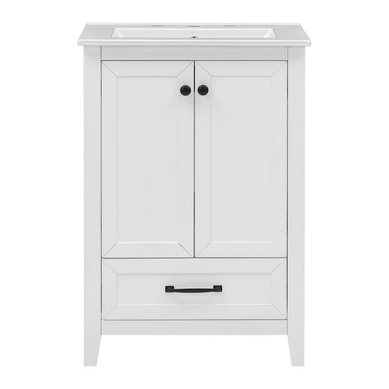 24 in. W x 18.3 in. D x 35 in. H Single Sink Freestanding Bath Vanity in White with White Ceramic Sink