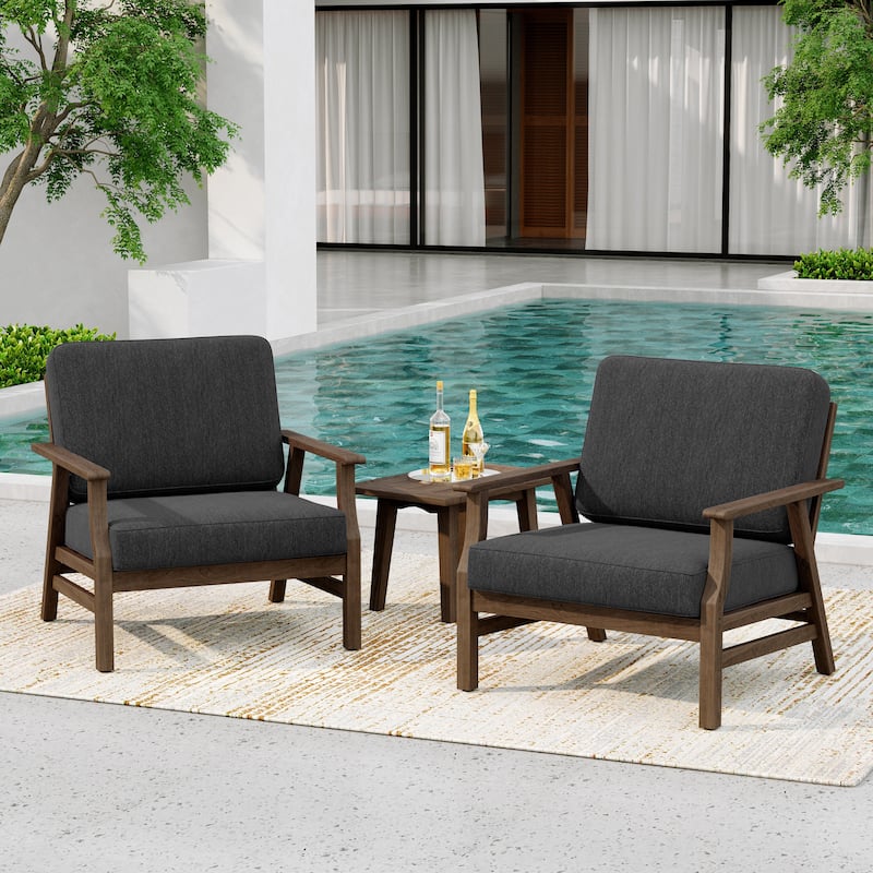 2 Set Acacia Wood Patio Club Chair with Cushion Outdoor Arm Chair - Dark Grey