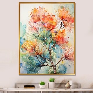 Designart "Colorful Pine Tree Song" Tree Pine Framed Canvas Art Print ...