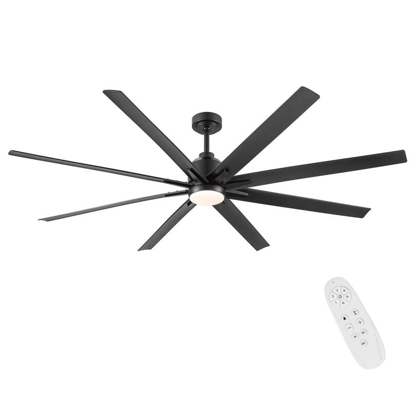 72 in. LED Indoor Matte Black Large Ceiling Fan with Light and Remote Control - 72 Inches - 72 Inches - Black - Remote