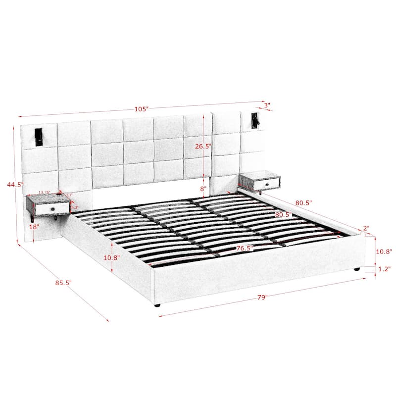 King Size Velvet Hydraulic Storage Bed with LED Lights & USB Charging