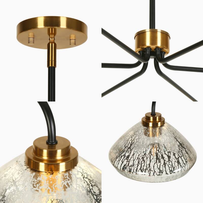 Modern Glam 6-Light Chandelier Bowl-Shape Mercury Glass Chandelier Light Fixture for Dining Room - 51.2" D × 10.2" H