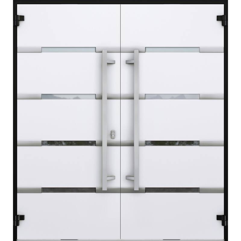 Front Prehung Double Doors 1105 Black Enamel Mirrored Glass Entry Painted Left Inswing Active Door 72x80