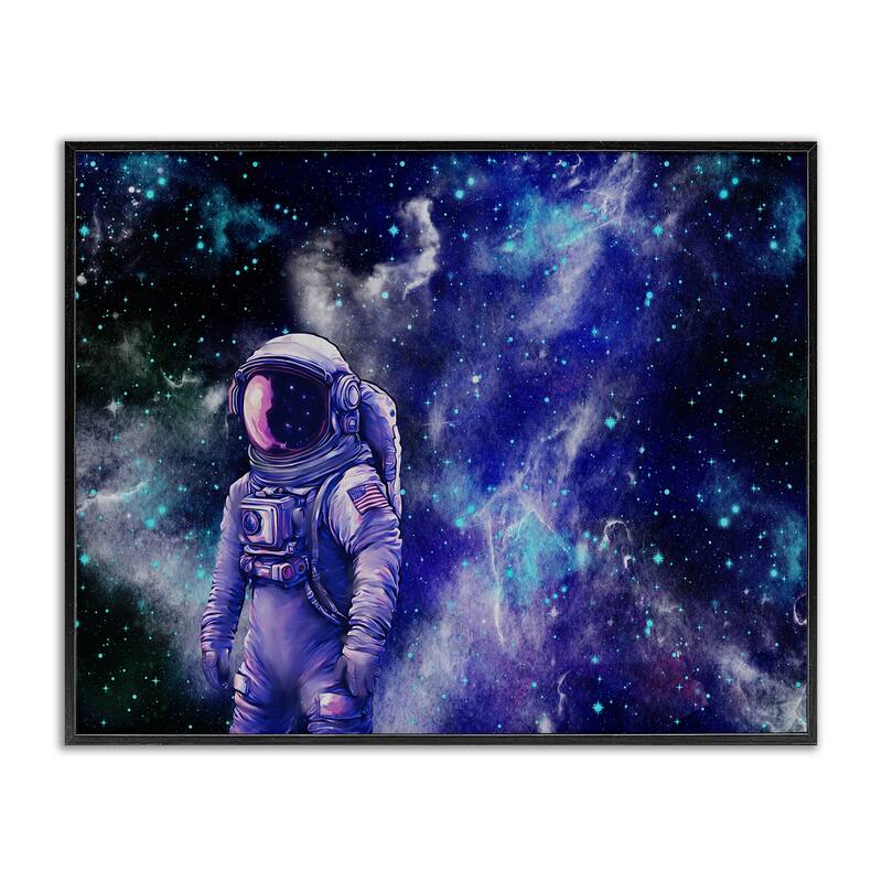 Stupell Astronaut with Blue Nebula Framed Giclee Art Design By Jesse Keith - 20 x 16 - Black