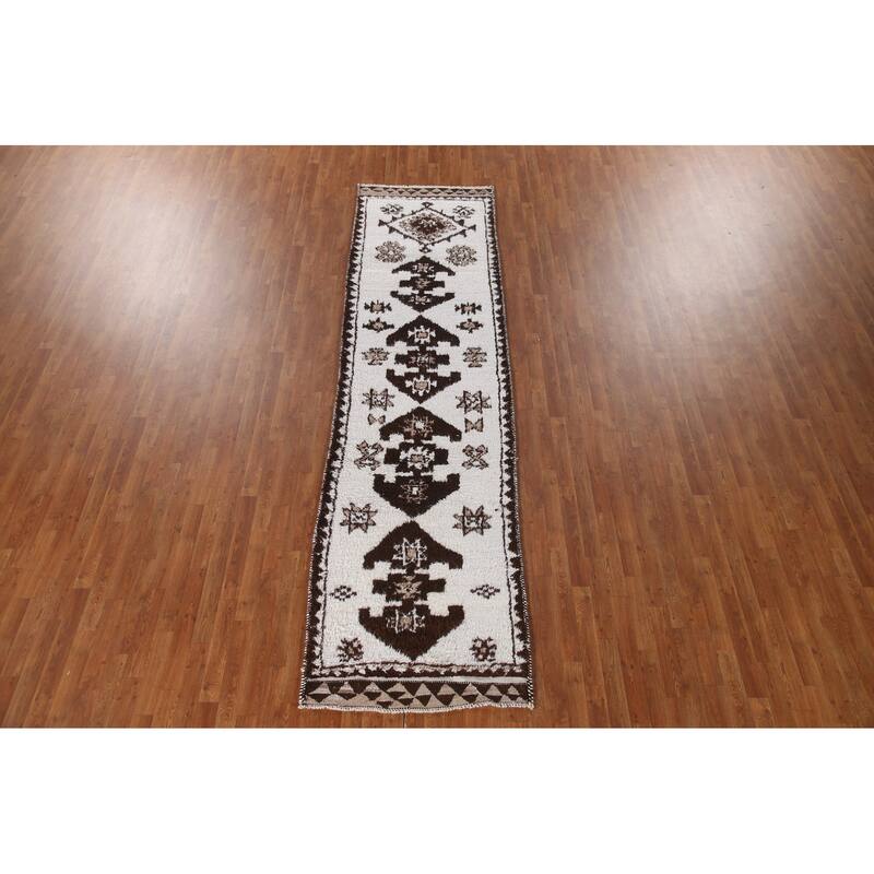 Anatolian Turkish Runner Rug Handmade Tribal Beige Wool Carpet - 3'2"x 12'3"