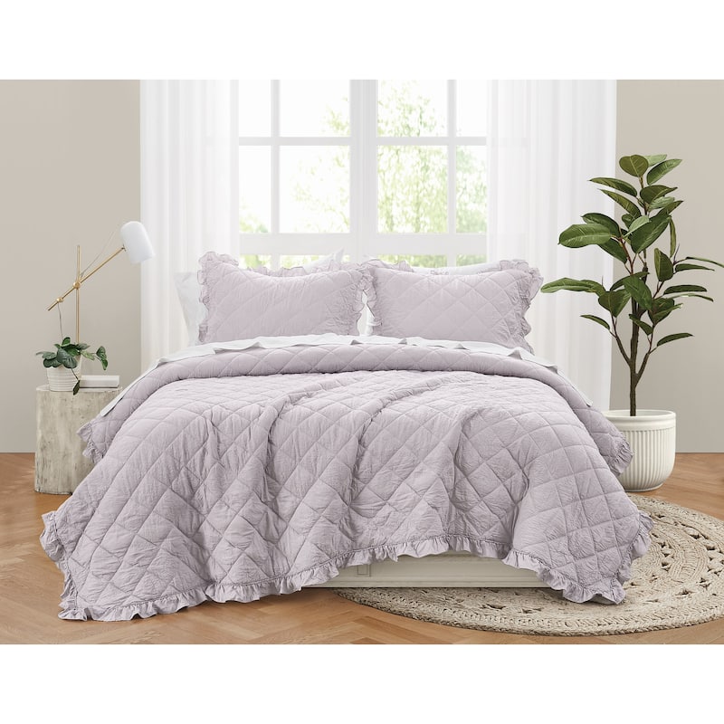 Truly Soft Crinkle Ruffle 3 Piece Quilt Set