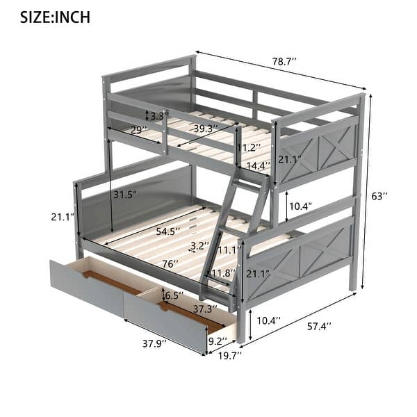 dimension image slide 0 of 2, Twin over Full Bunk Bed with Ladder and Storage Drawers