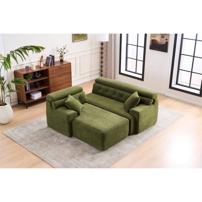 Convertible Chaise Sectional Sofa, L-Shape, Chesterfield Design, No-Assembly Chenille Couch, 30D High-Density, 104.7"