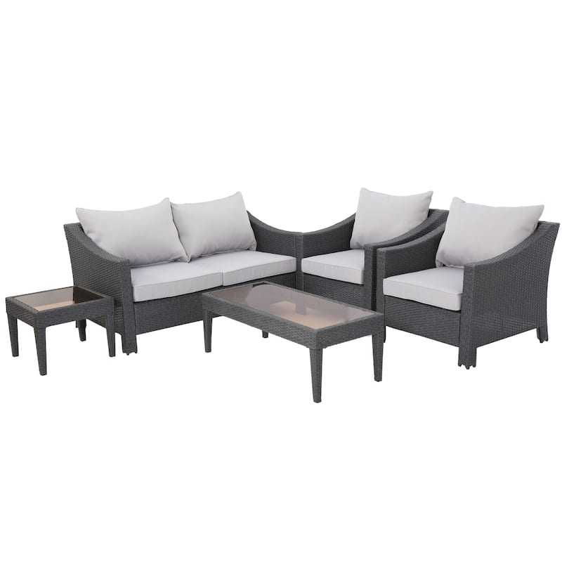 Christopher Knight Home Outdoor Antibes 5-piece Wicker Chat Set with Cushions - Grey