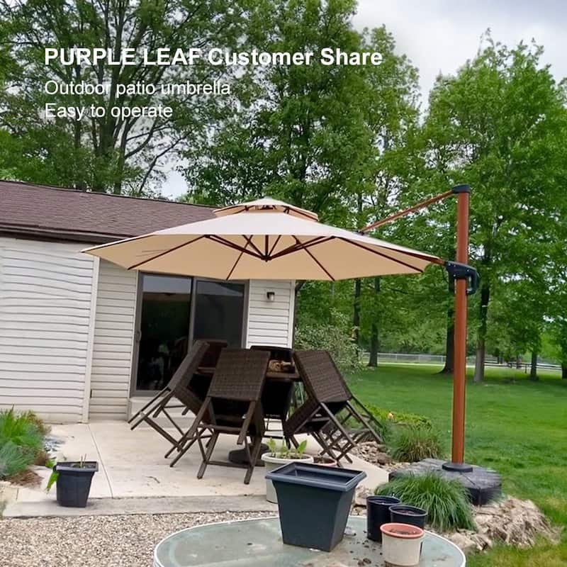 PURPLE LEAF Double Top10/11/12/13ft Round Patio Cantilever Umbrella in Wood Color