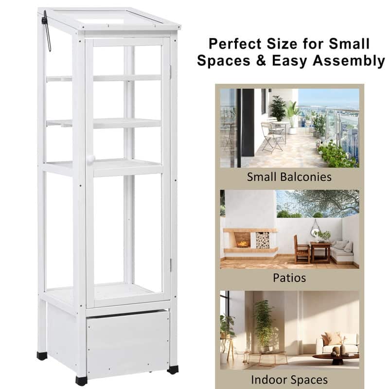 62.4-Inch Tall Wooden Garden Greenhouse - Portable Mini Cold Frame With Movable Storage Box & Adjustable Shelves .