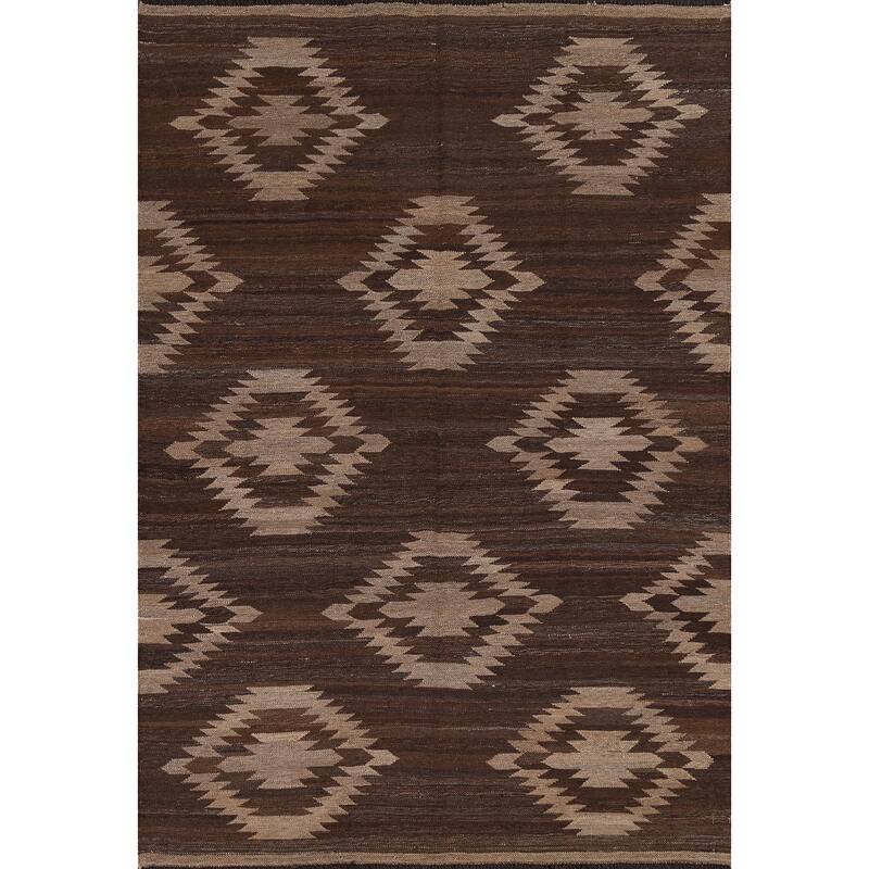 Natural Dye Geometric Tribal Oriental Kilim Area Rug Wool Hand-woven - 4'11" x 6'9"