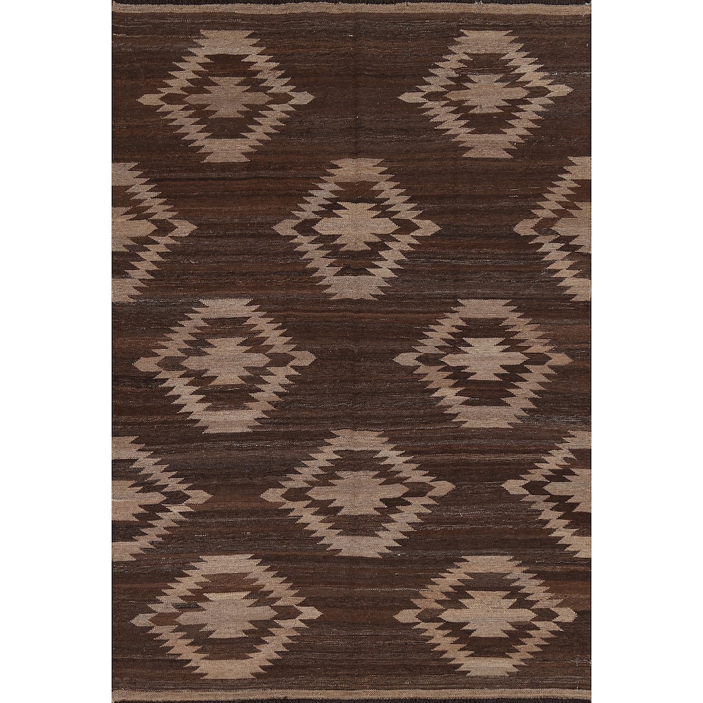 Natural Dye Geometric Tribal Oriental Kilim Area Rug Wool Hand-woven - 4'11" x 6'9"
