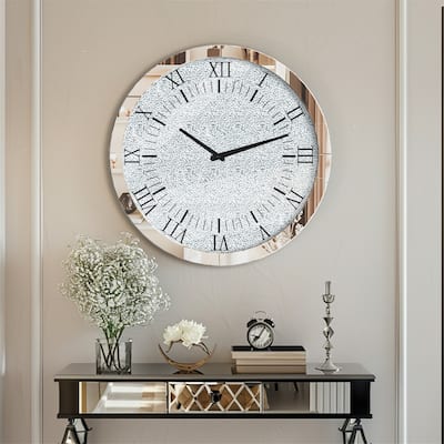 Round Silver Wall Mirror Clock Crushed Diamond Silent Clock for Home - 23.62x23.62 inch