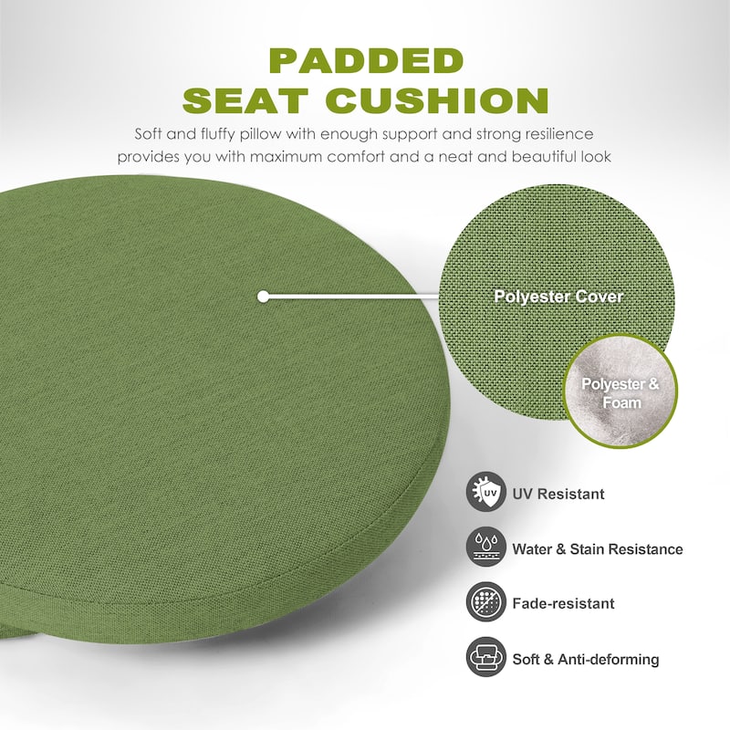 Outdoor 2-Pack 15'' x 1.4" Green Round Chair Seat Cushions with Straps