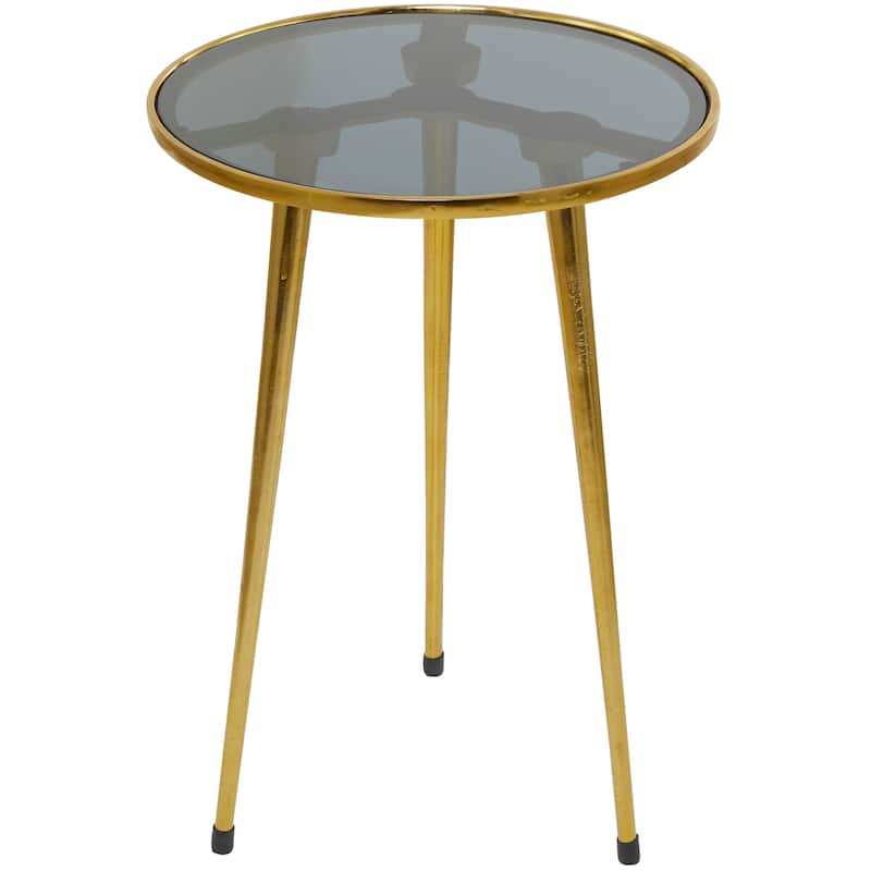 Contemporary Midcentury Metal Accent Side Table With Tripod Legs and Smoke Glass Top - 15 x 15 x 22