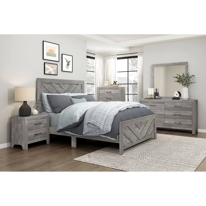 Queen Size Panel Bed with Gray Finish, Modern Rustic Design, Wooden Bedroom Furniture