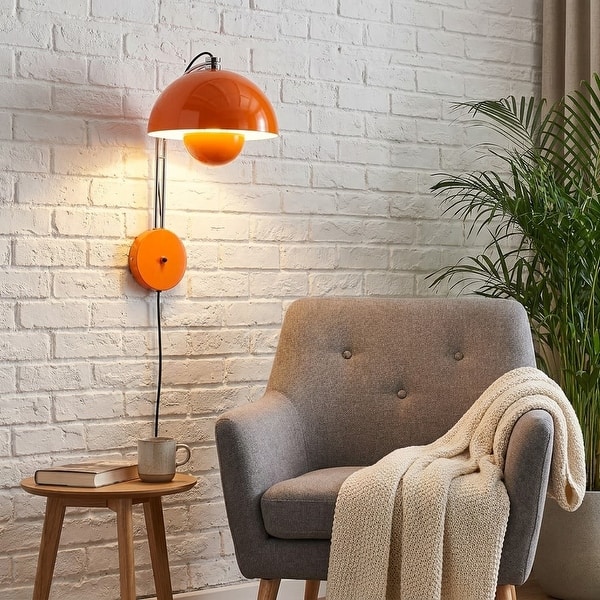 slide 2 of 8, Modern Mid-Century Art Flower Bud Wall Sconces Sleek Plug in Wall Light Fixtures Orange