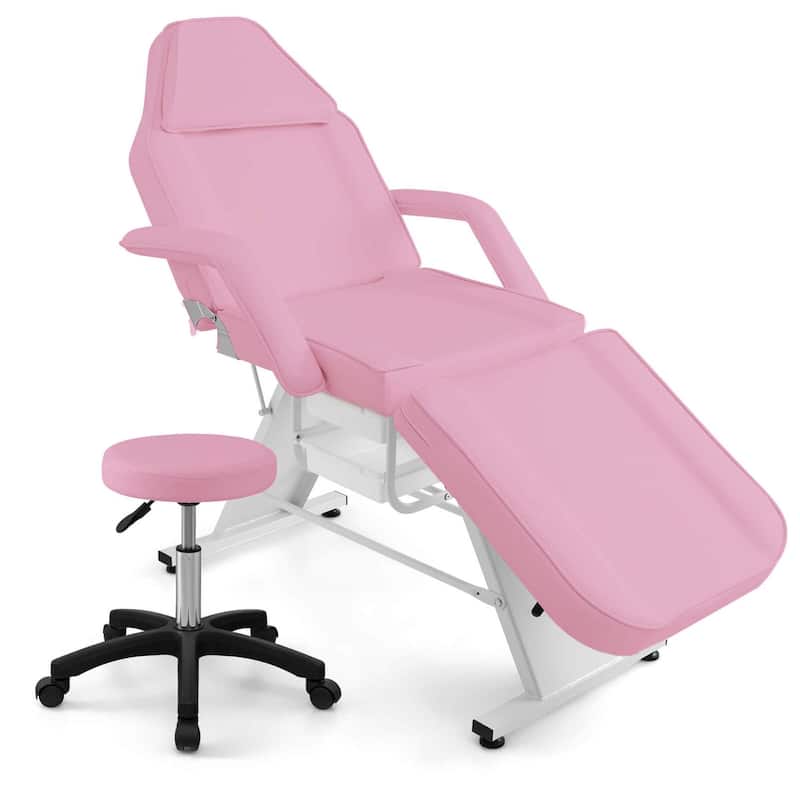 72" Massage Bed -3-Section Tattoo Chair w/ Hydraulic Stool - Pink
