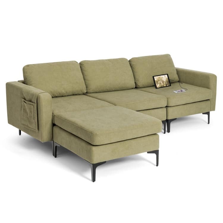 Modular L-shaped Sectional Sofa with Reversible Chaise and 2 USB Ports - 94.5" x 63" x 32.5"(L x W x H) - Green
