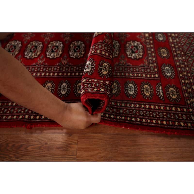 Red Geometric Bokhara Vintage Accent Rug Hand-Knotted Wool Carpet - 3'2" x 5'1"