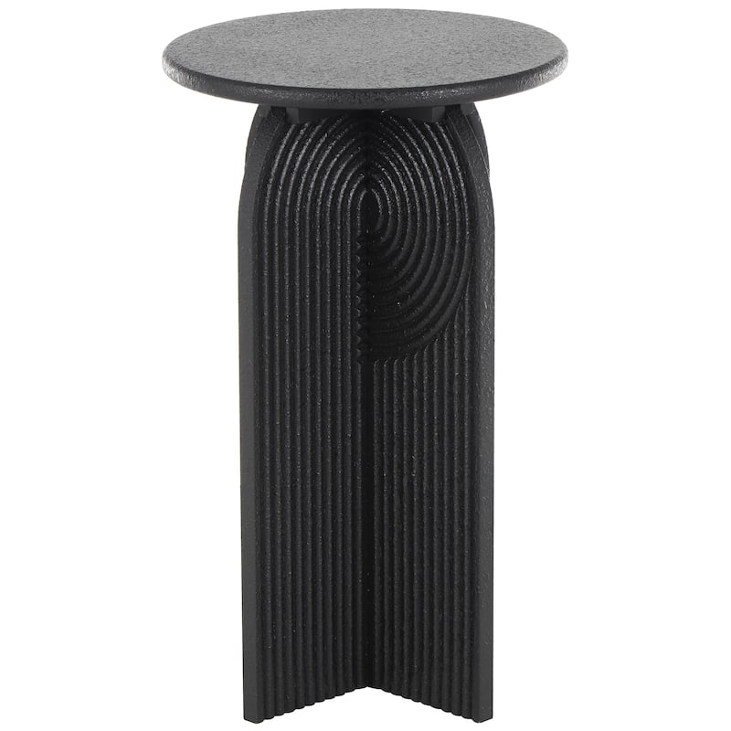 Wood Geometric Sandstone Carved Art Deco Arched Pedestal Accent Table - Set of 2 Black - Roche River Decor