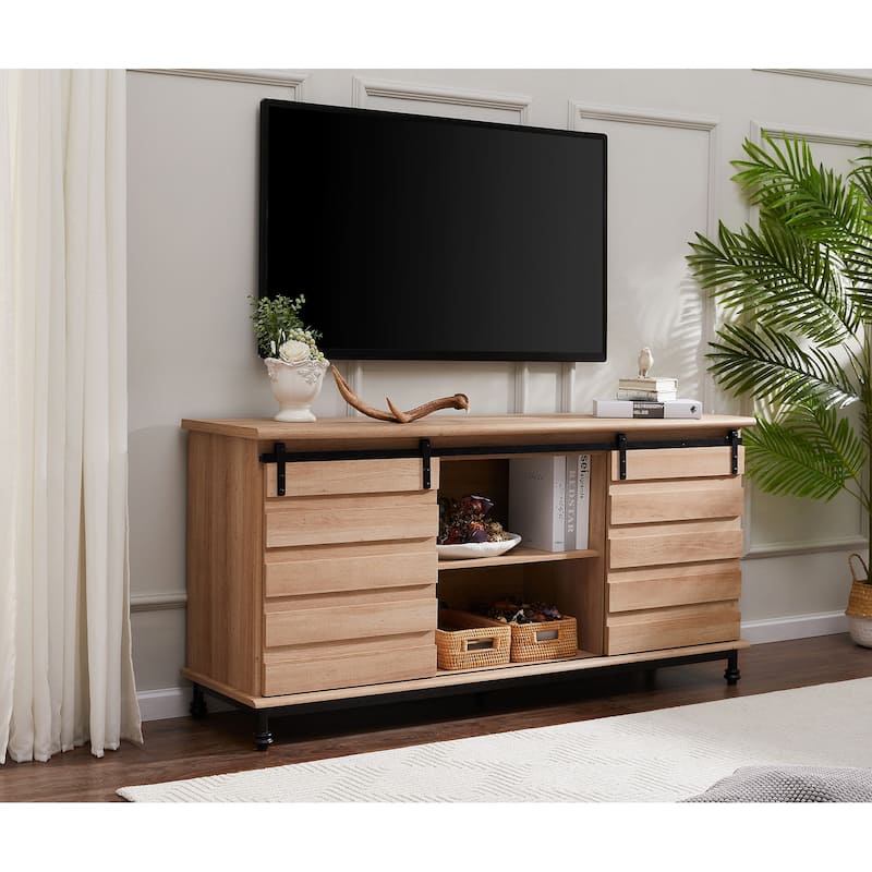 WAMPAT Farmhouse Sliding Barn Door TV Stands Storage Cabinets Entertainment Stand for TVs Up to 65"