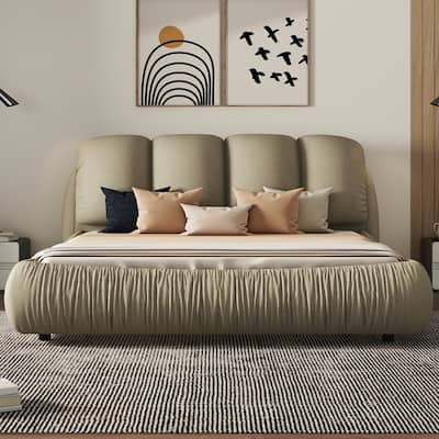 Cinerous Queen Size Velvet Upholstered Bed with Thick Headboard