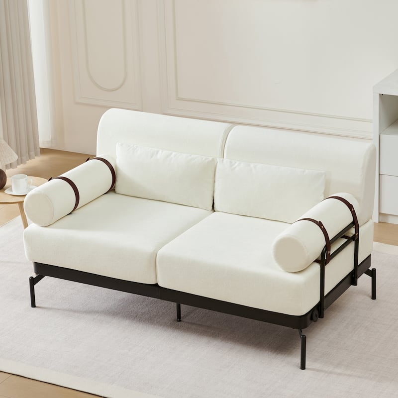 Modern Loveseat Sofa with Flexible USB Ports and Unique Cylindrical Armrests