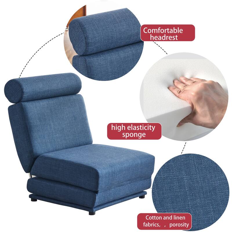 Blue Modern 34" Linen Upholstered Foldable Chaise Lounges Chair with Pillow for Living Room