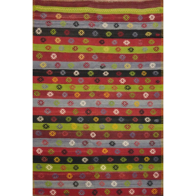 Hand Woven Oriental 100% Wool Carpet Southwestern Tribal Multi-Colored Kilim Area Rug - 6' 10'' X 5' 5''