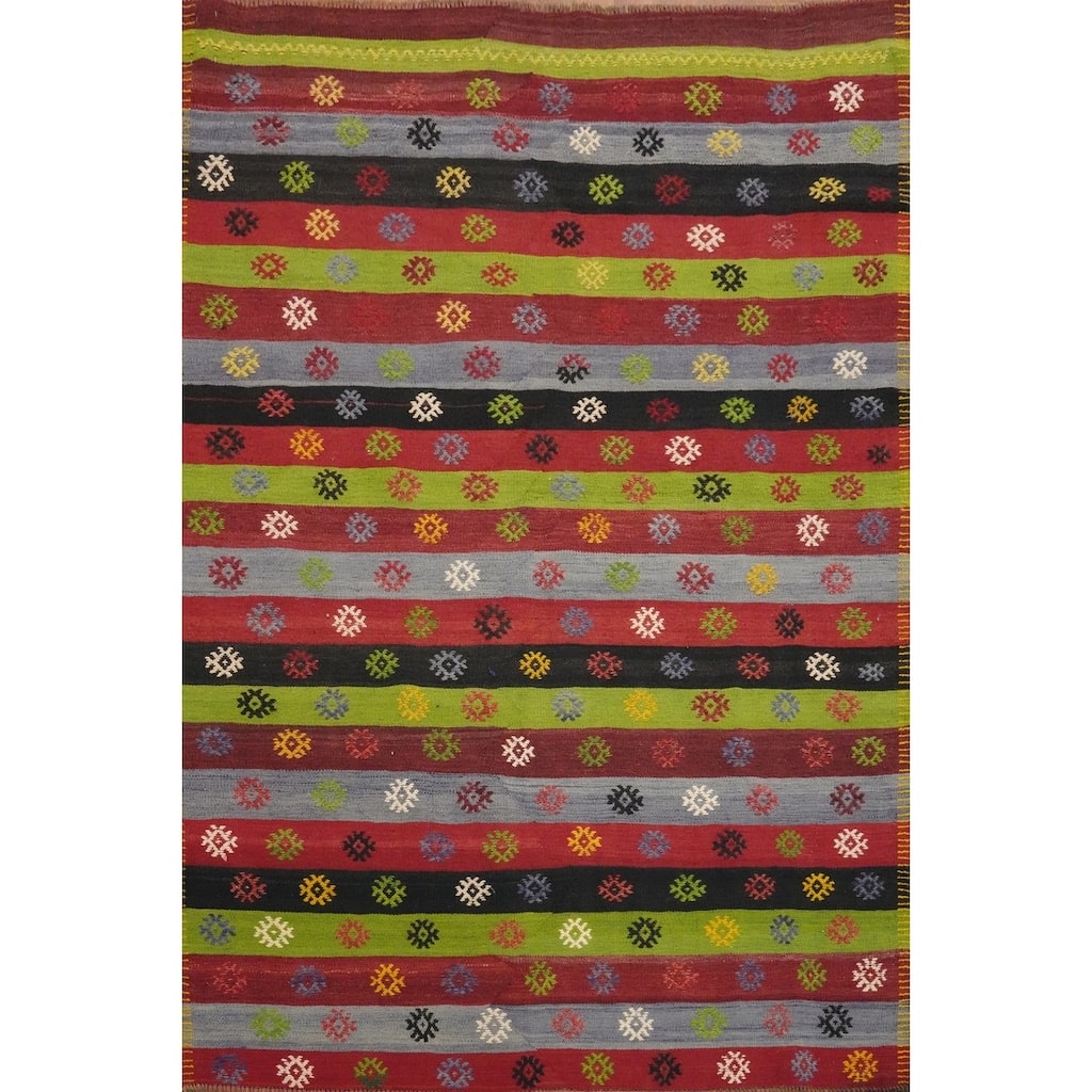 Hand Woven Oriental 100% Wool Carpet Southwestern Tribal Multi-Colored Kilim Area Rug - 6' 10'' X 5' 5''