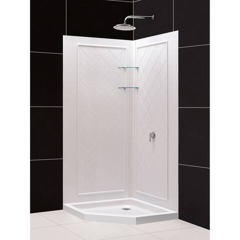 DreamLine 36 in. x 36 in. x 76 3/4 in. H Neo-Angle Shower Base and Acrylic Backwall Kit - 36" x 36"