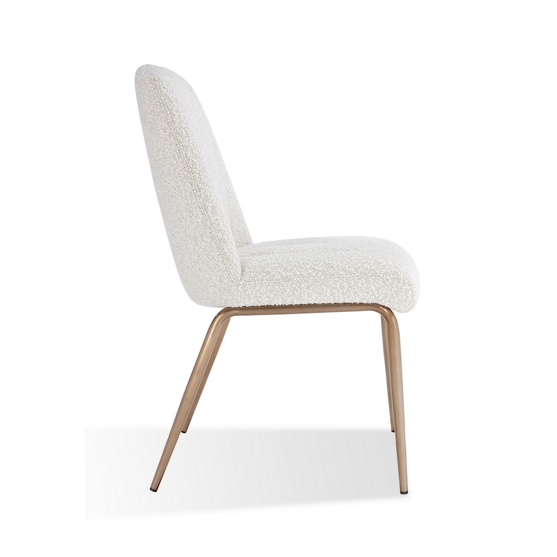 Rise 19 Inch Dining Chairs, Soft Boucle Upholstery, Set of 2, White, Bronze