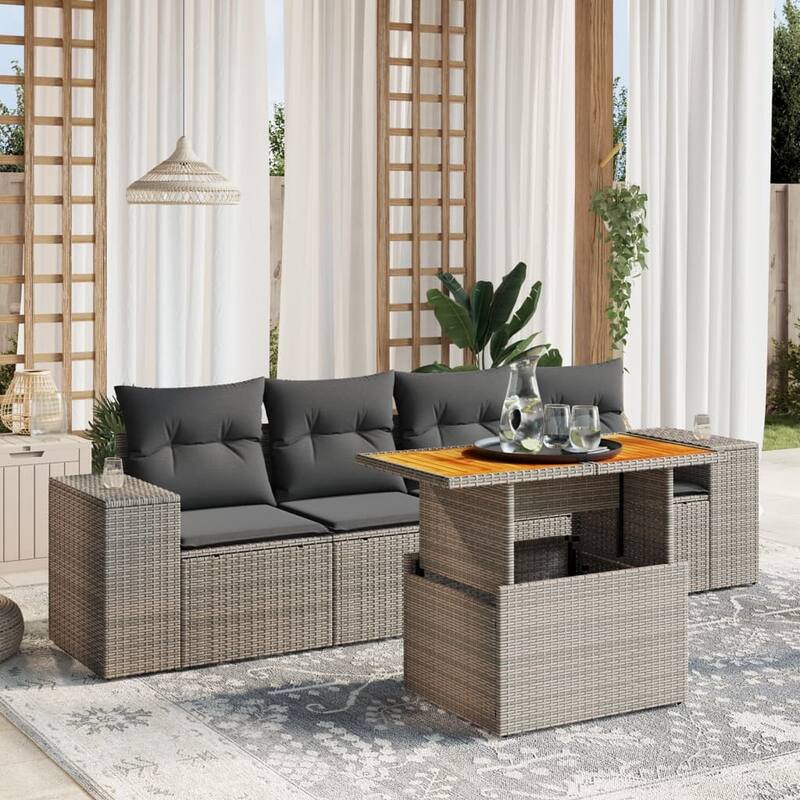 vidaXL Patio Sofa Set with Cushions Sectional Lounge Sofas 5 Piece Poly Rattan - 21.7 x 39.4 x 28.7