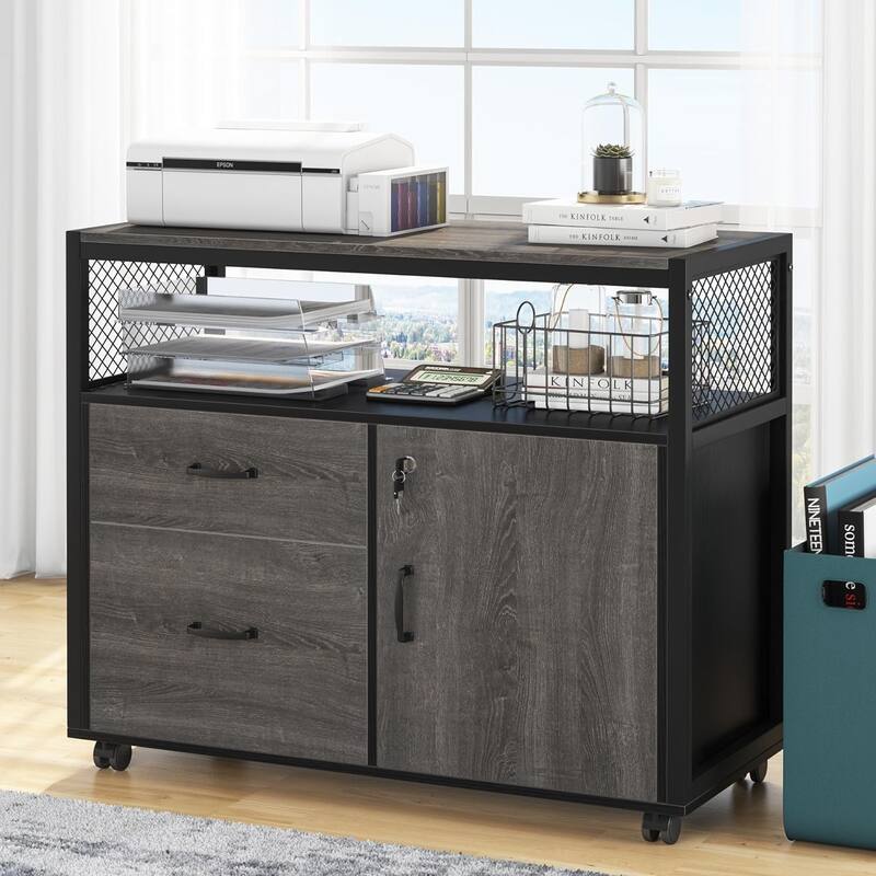 L Shaped Desk with Drawer, Executive Desk and lateral File Cabinet, 2 Piece Home Office Furniture