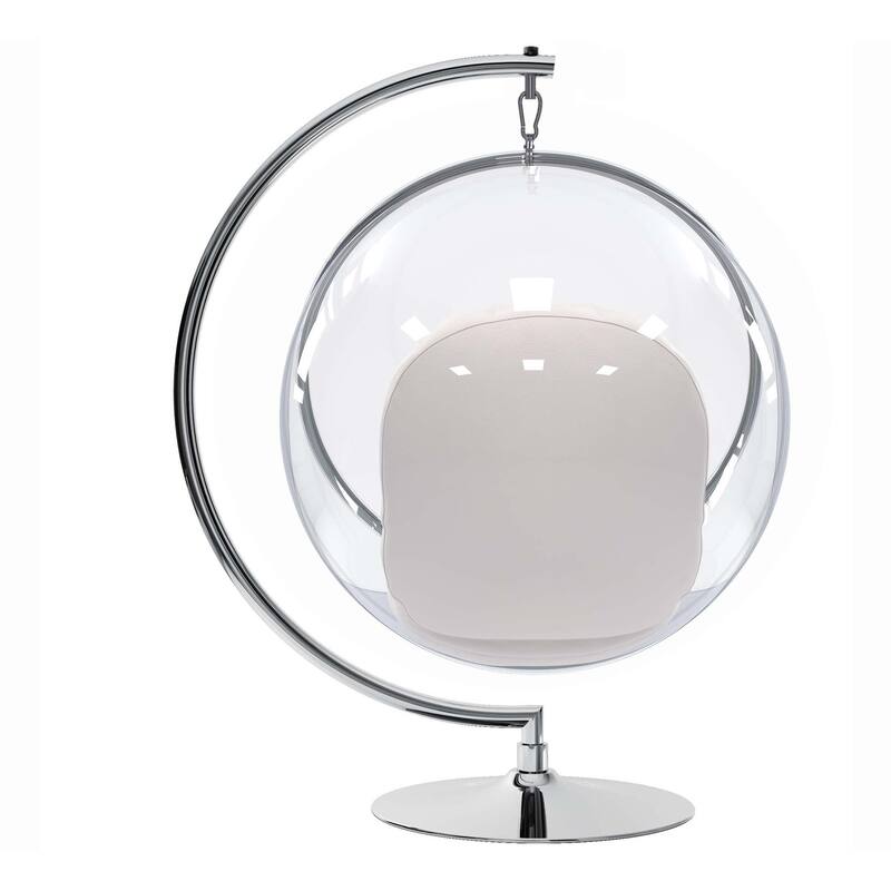 HomeRoots 42" White and Silver Faux Leather Balloon Chair - 42 in. x 42 in. x 25 in.