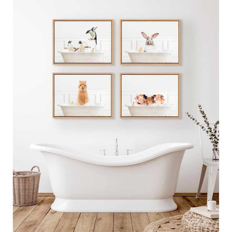 Kate and Laurel Sylvie Bunny Bubble Bath Framed Canvas by Amy Peterson