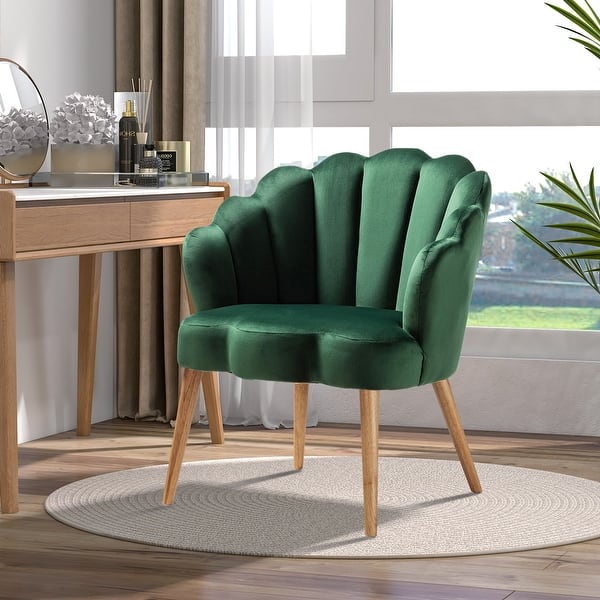 slide 38 of 66, HULALA HOME Morden Scalloped Velvet Arm Chair with Tufted Back GREEN