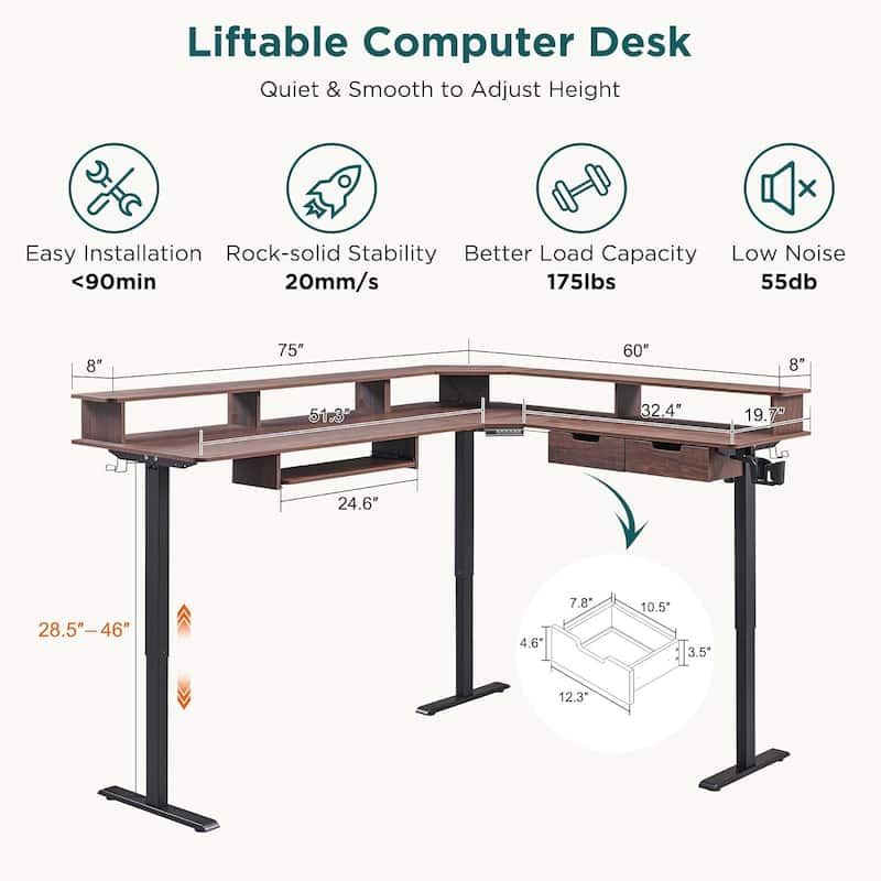 L Shaped Electric Standing Desk,Corner Gaming Desk w/ Charging Station