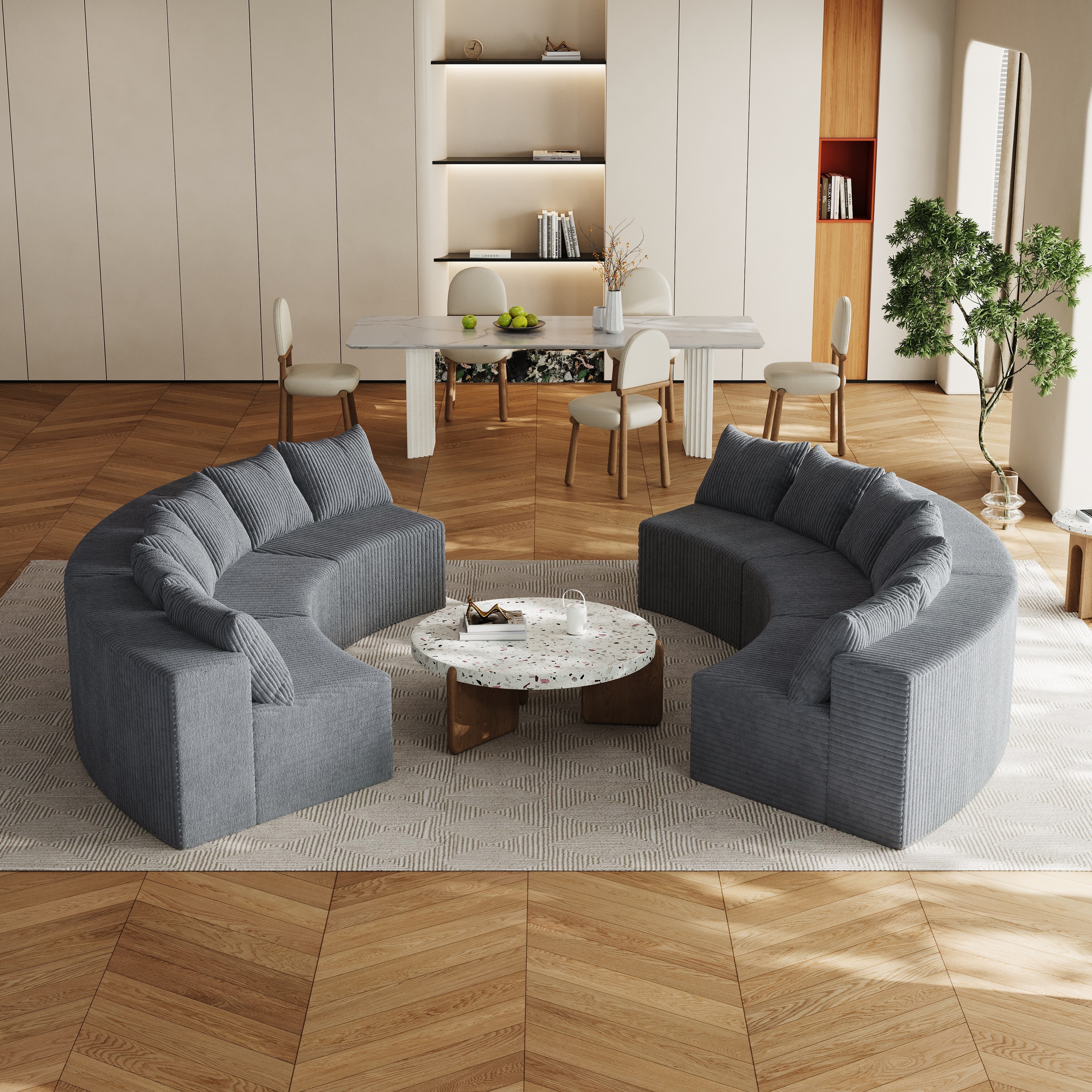 181" Corduroy Modular Curved Sectional Sofa with 12 Pillows (6-Piece)