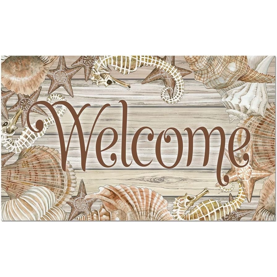 Shell Welcome Indoor/Outdoor Floor Entryway Mat Made in The USA Low Profile, Protective Non-Skid Rubber Backing, 29.5" by 17.75"