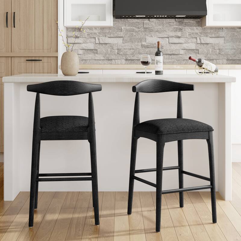 Christopher Knight Home - Tracy Modern Upholstered Bar Stool Set of 2 with Open Back in Pebble Fabric - Black - Bar Height