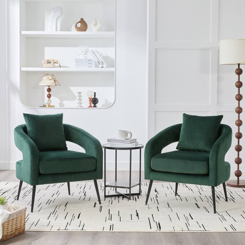 Modern Velvet Open Back Accent Chair Barrel Dining Chair Metal Legs Charcoal Living Room