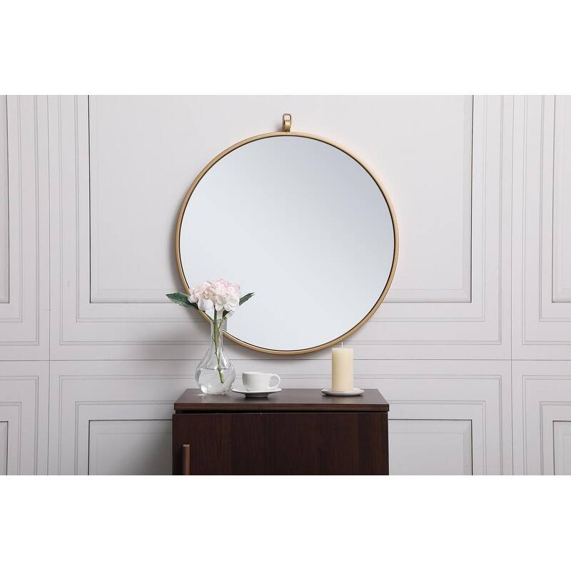 Carson Carrington Labbemala Metal Framed Round Wall Mirror - 21" Diameter - Brass