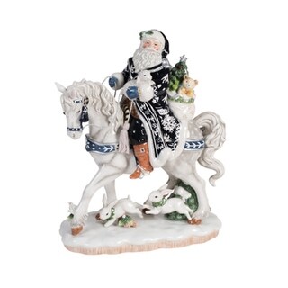 fitz and floyd damask holiday santa on horse figurine