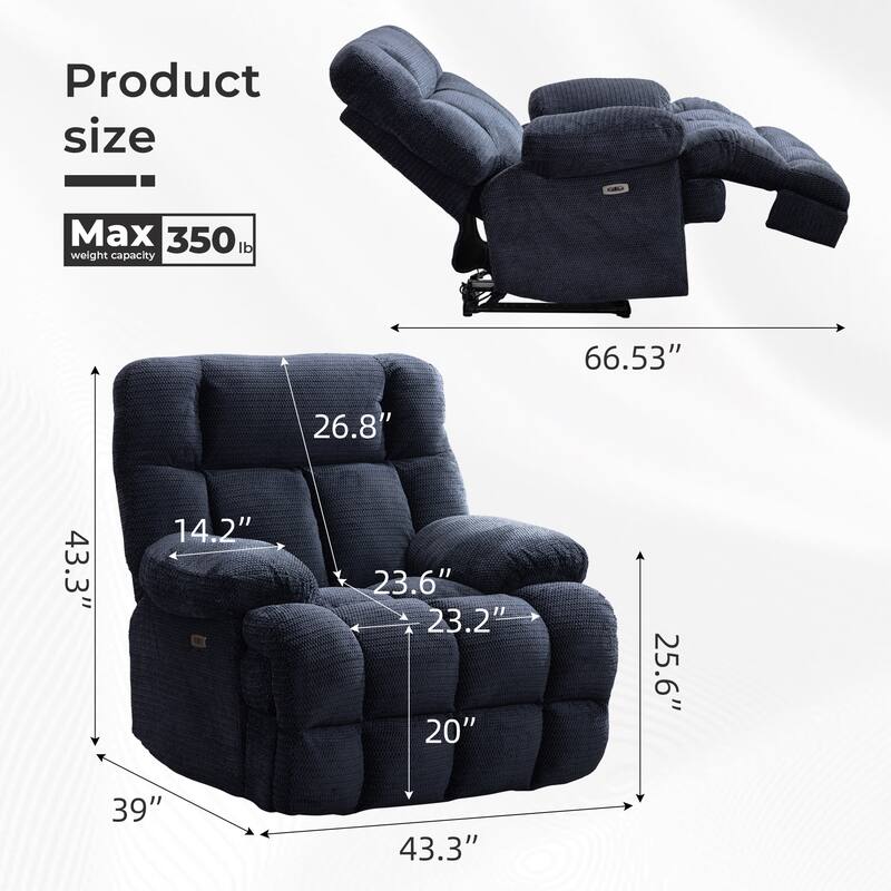 Power Oversized Recliner,Zero Gravity Big Man Extra Large Recliner Chair for Living Room with USB Port 43"L*39"W*43"H