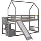 preview thumbnail 7 of 8, Twin over Twin House Bunk Bed with Convertible Slide,Storage Staircase,Gray